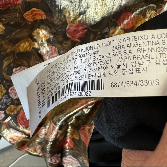 ZARA metallic floral long sleeve shift dress mock neck ruffle retro rose small - Picture 7 of 16